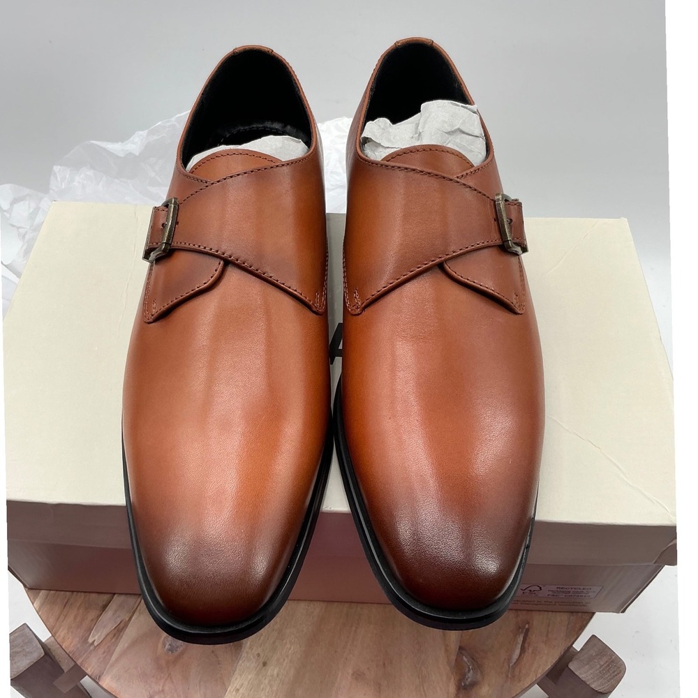 Alfani Jerriel2 Mens Cognac Brown Leather Monk Strap Dress Shoes 9.5M F35877